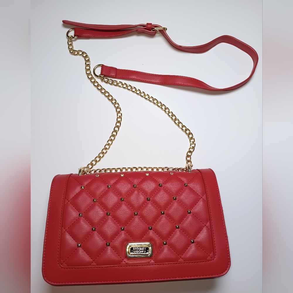 Badgley Mischka Scarlet Quilted Crossbody Bag with Gold Chain